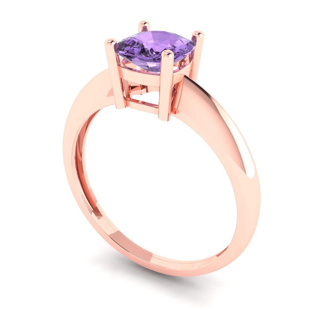 1 cttw Simulated Alexandrite Solitaire  Engagement Ring - Solid Rose Gold (VVS1, Cushion Cut,6mm)