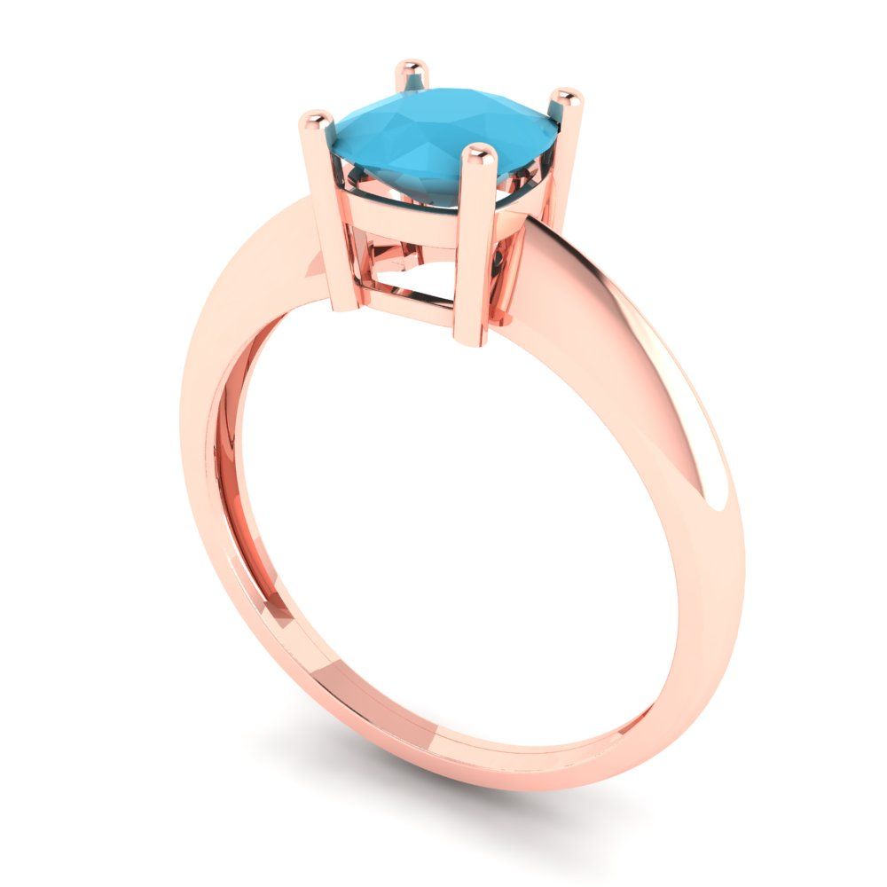 1 cttw Simulated Turquoise Solitaire  Engagement Ring - Solid Rose Gold (VVS1, Cushion Cut,6mm)
