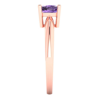 1 cttw Simulated Alexandrite Solitaire  Engagement Ring - Solid Rose Gold (VVS1, Cushion Cut,6mm)