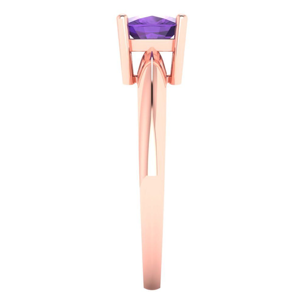 1 cttw Natural Amethyst Solitaire  Engagement Ring - Solid Rose Gold (VVS1, Cushion Cut,6mm)