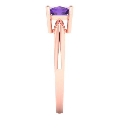 1 cttw Natural Amethyst Solitaire  Engagement Ring - Solid Rose Gold (VVS1, Cushion Cut,6mm)