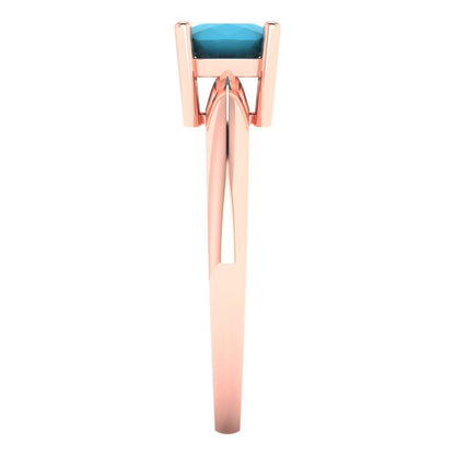 1 cttw Simulated Turquoise Solitaire  Engagement Ring - Solid Rose Gold (VVS1, Cushion Cut,6mm)