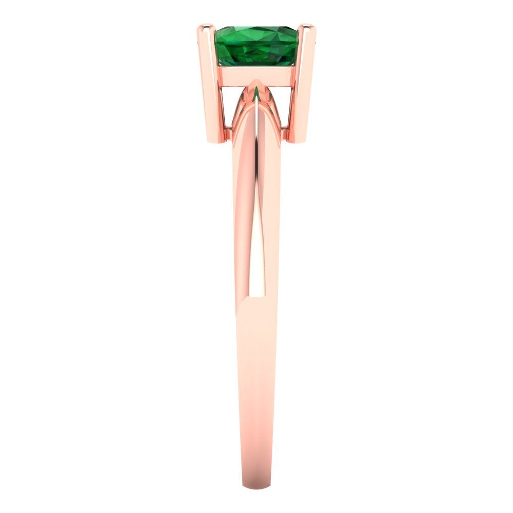 1 cttw Simulated Emerald Solitaire  Engagement Ring - Solid Rose Gold (VVS1, Cushion Cut,6mm)