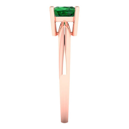 1 cttw Simulated Emerald Solitaire  Engagement Ring - Solid Rose Gold (VVS1, Cushion Cut,6mm)