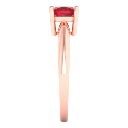 1 cttw Simulated Ruby Solitaire  Engagement Ring - Solid Rose Gold (VVS1, Cushion Cut,6mm)