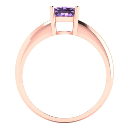 1 cttw Simulated Alexandrite Solitaire  Engagement Ring - Solid Rose Gold (VVS1, Cushion Cut,6mm)