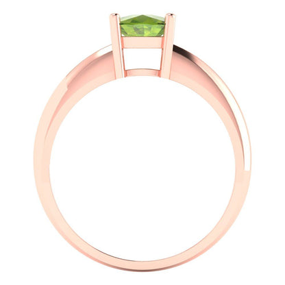 1 cttw Natural Peridot Solitaire  Engagement Ring - Solid Rose Gold (VVS1, Cushion Cut,6mm)