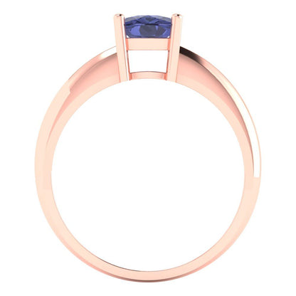 1 cttw Simulated Tanzanite Solitaire  Engagement Ring - Solid Gold (Cushion Cut,6mm)