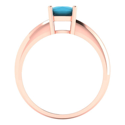 1 cttw Simulated Turquoise Solitaire  Engagement Ring - Solid Rose Gold (VVS1, Cushion Cut,6mm)