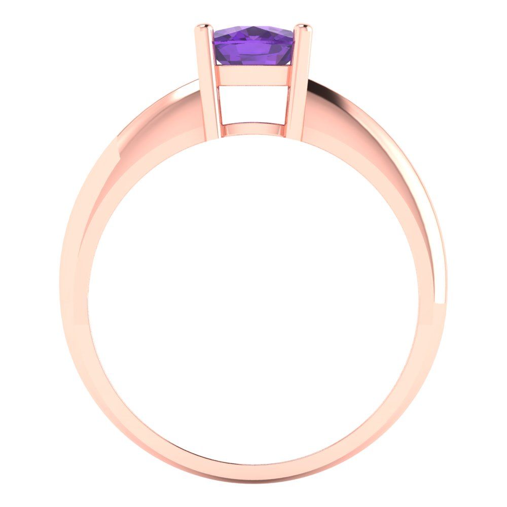1 cttw Natural Amethyst Solitaire  Engagement Ring - Solid Rose Gold (VVS1, Cushion Cut,6mm)