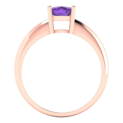 1 cttw Natural Amethyst Solitaire  Engagement Ring - Solid Rose Gold (VVS1, Cushion Cut,6mm)