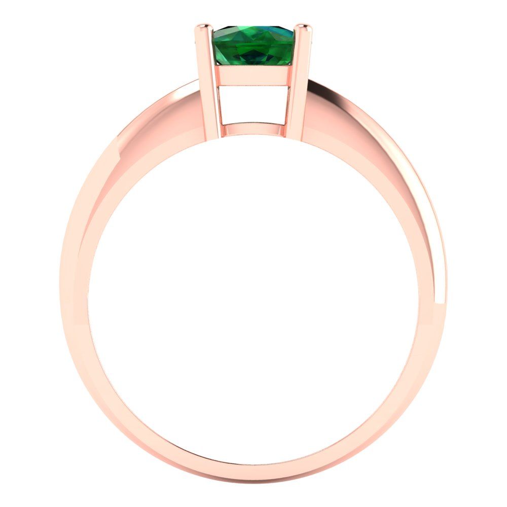1 cttw Simulated Emerald Solitaire  Engagement Ring - Solid Rose Gold (VVS1, Cushion Cut,6mm)