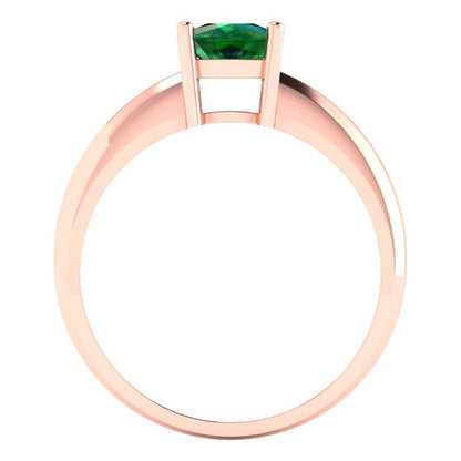 1 cttw Simulated Emerald Solitaire  Engagement Ring - Solid Rose Gold (VVS1, Cushion Cut,6mm)