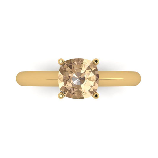 1.5 cttw Yellow Moissanite Solitaire  Engagement Ring - Solid Yellow Gold (VVS1, Cushion Cut,6.5mm)