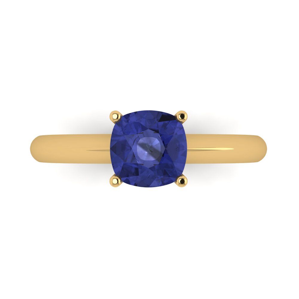 1.5 cttw Simulated Tanzanite Solitaire  Engagement Ring - Solid Gold (Cushion Cut,6.5mm)