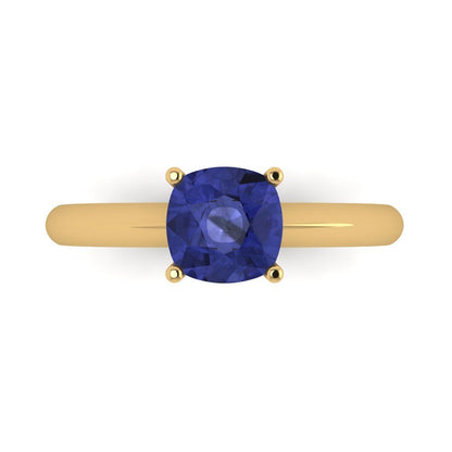 1.5 cttw Simulated Tanzanite Solitaire  Engagement Ring - Solid Gold (Cushion Cut,6.5mm)