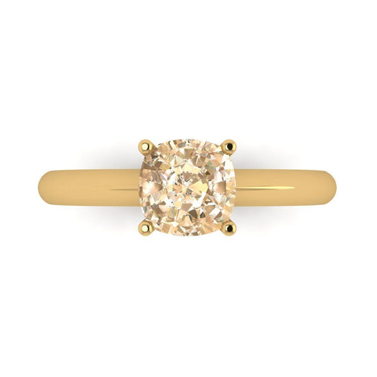 1.5 cttw Natural Morganite Solitaire  Engagement Ring - Solid Yellow Gold (VVS1, Cushion Cut,6.5mm)