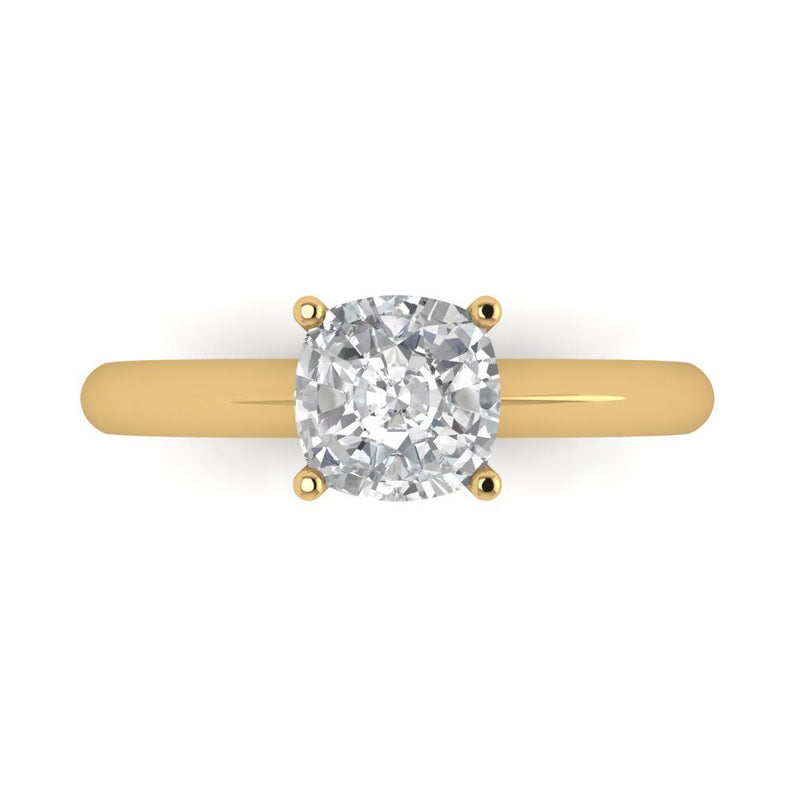 1.5 ct Brilliant Cushion Cut Clear Simulated Diamond Stone Yellow Gold Solitaire Ring