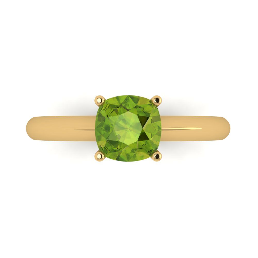 1.5 cttw Natural Peridot Solitaire  Engagement Ring - Solid Gold (Cushion Cut,6.5mm)