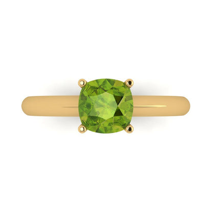 1.5 cttw Natural Peridot Solitaire  Engagement Ring - Solid Gold (Cushion Cut,6.5mm)