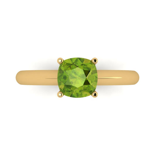 1.5 cttw Natural Peridot Solitaire  Engagement Ring - Solid Yellow Gold (VVS1, Cushion Cut,6.5mm)