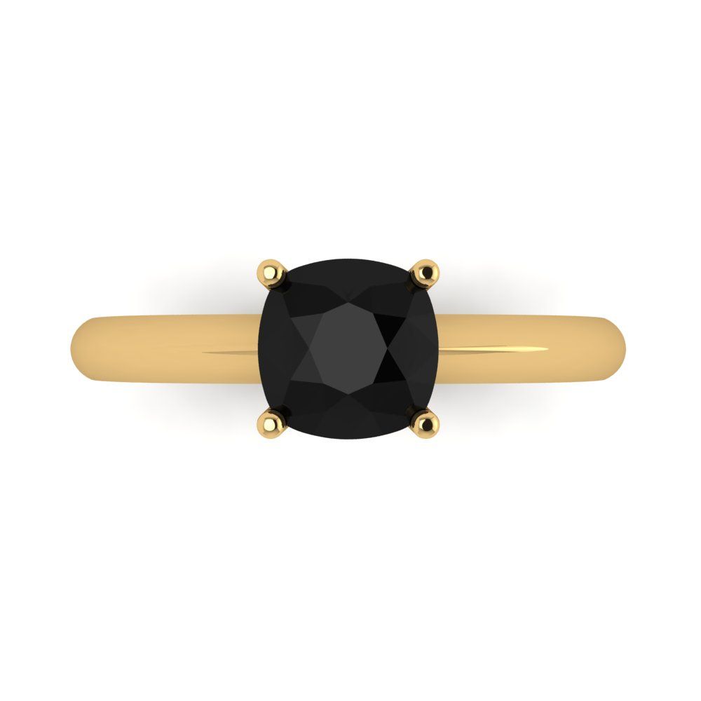 1.5 cttw Natural Onyx Solitaire  Engagement Ring - Solid Yellow Gold (VVS1, Cushion Cut,6.5mm)