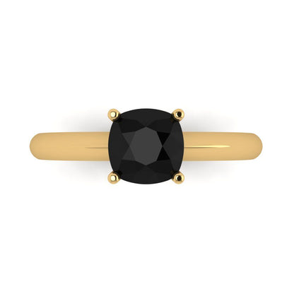 1.5 cttw Natural Onyx Solitaire  Engagement Ring - Solid Yellow Gold (VVS1, Cushion Cut,6.5mm)