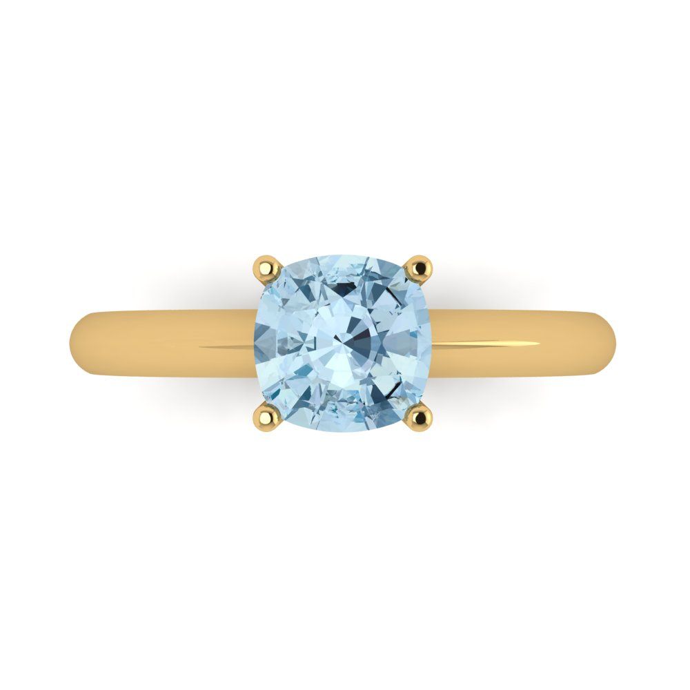 1.5 cttw Zirconia Simulated Blue Diamond Solitaire  Engagement Ring - Solid Gold (VVS1, Cushion Cut,6.5mm)