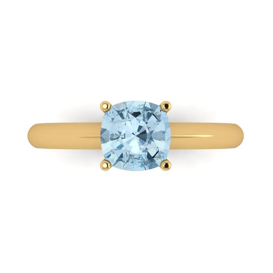 1.5 cttw Zirconia Simulated Blue Diamond Solitaire  Engagement Ring - Solid Yellow Gold (VVS1, Cushion Cut,6.5mm)