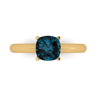 1.5 cttw Natural London Blue Topaz Solitaire  Engagement Ring - Solid Gold (Cushion Cut,6.5mm)