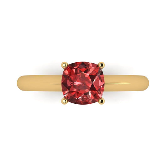 1.5 cttw Natural Garnet Solitaire  Engagement Ring - Solid Yellow Gold (VVS1, Cushion Cut,6.5mm)