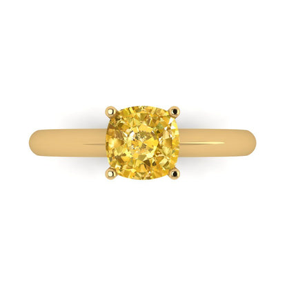 1.5 cttw Natural Citrine Solitaire  Engagement Ring - Solid Gold (Cushion Cut,6.5mm)