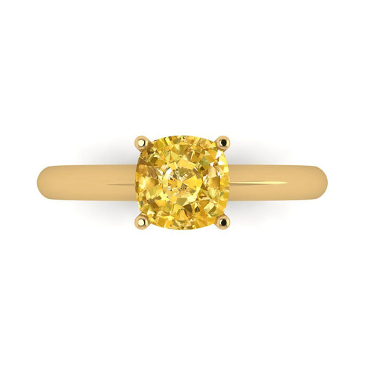 1.5 cttw Natural Citrine Solitaire  Engagement Ring - Solid Yellow Gold (VVS1, Cushion Cut,6.5mm)