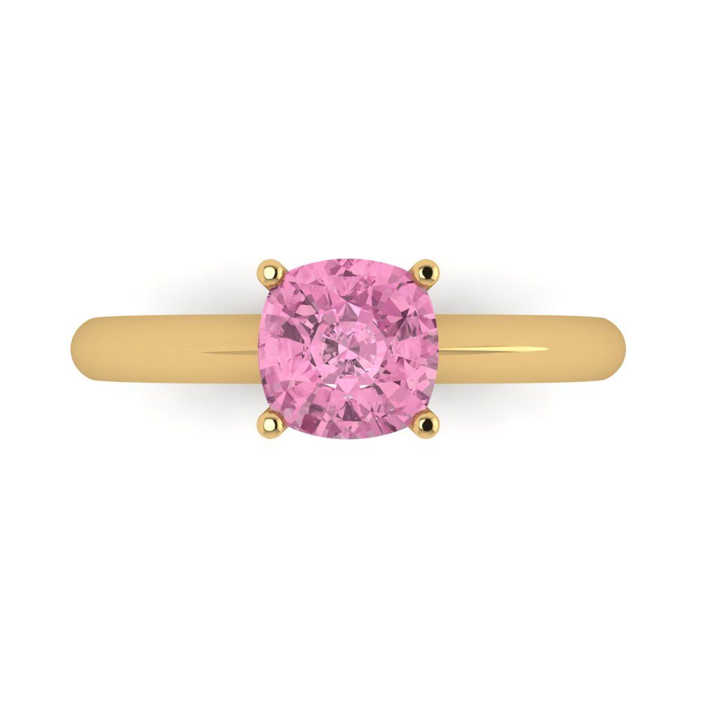 1.5 cttw Zirconia Simulated Pink Diamond Solitaire  Engagement Ring - Solid Gold (VVS1, Cushion Cut,6.5mm)