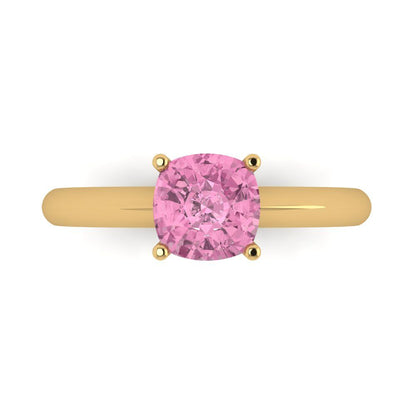 1.5 cttw Zirconia Simulated Pink Diamond Solitaire  Engagement Ring - Solid Gold (VVS1, Cushion Cut,6.5mm)