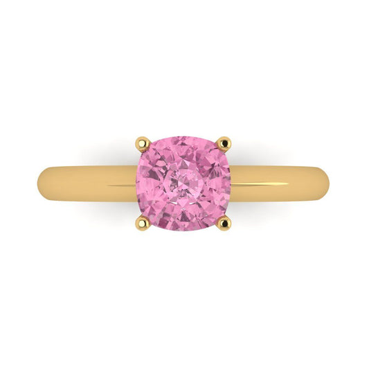1.5 cttw Zirconia Simulated Pink Diamond Solitaire  Engagement Ring - Solid Yellow Gold (VVS1, Cushion Cut,6.5mm)