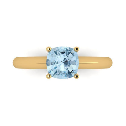 1.5 cttw Natural Sky Blue Topaz Solitaire  Engagement Ring - Solid Gold (Cushion Cut,6.5mm)