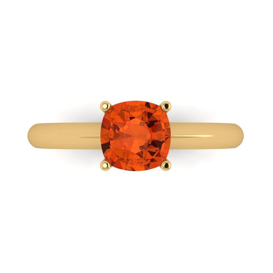 1.5 cttw Zirconia Simulated Red Diamond Solitaire  Engagement Ring - Solid Yellow Gold (VVS1, Cushion Cut,6.5mm)