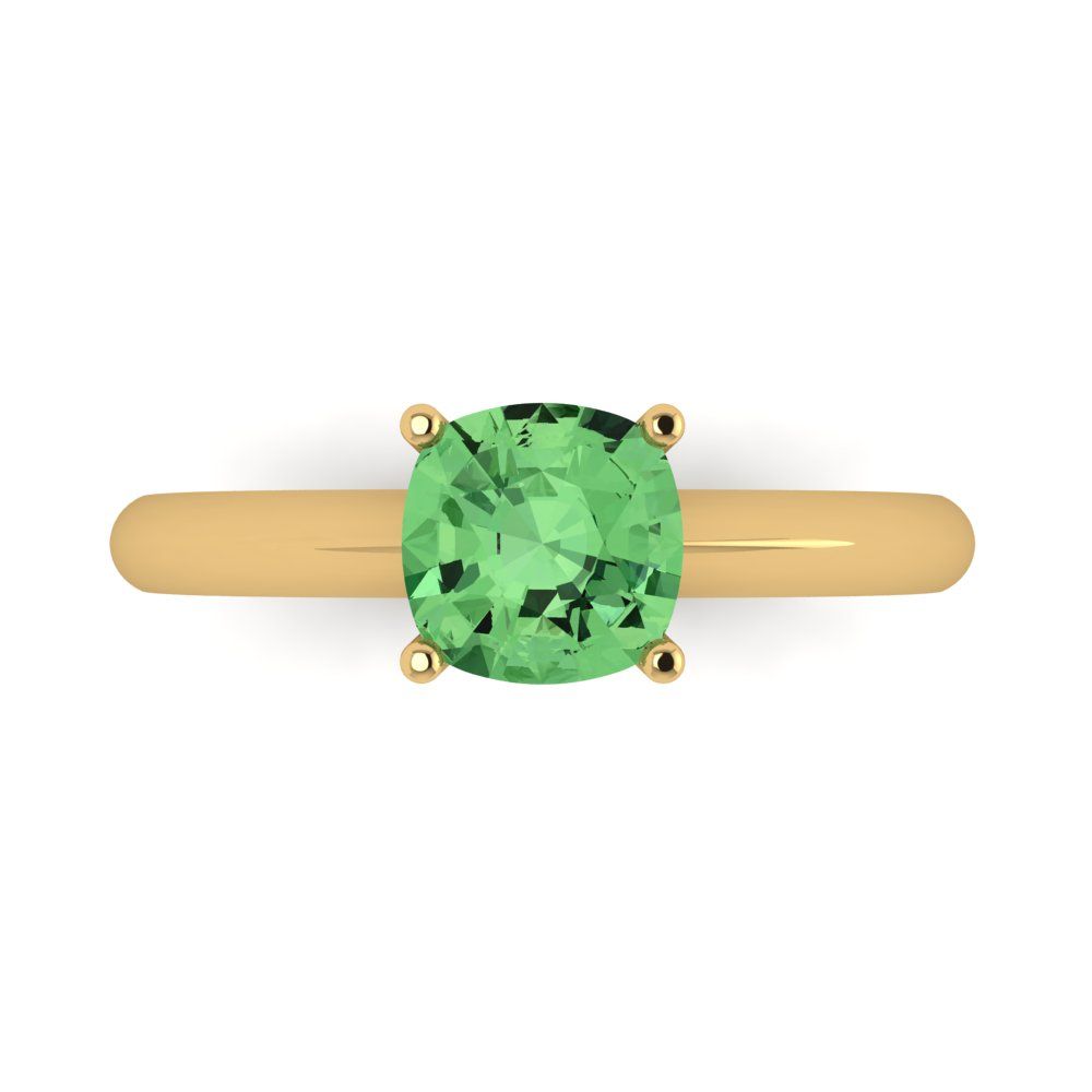 1.5 cttw Zirconia Simulated Green Diamond Solitaire  Engagement Ring - Solid Gold (VVS1, Cushion Cut,6.5mm)