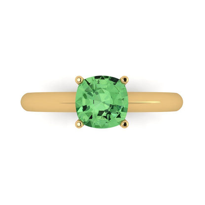 1.5 cttw Zirconia Simulated Green Diamond Solitaire  Engagement Ring - Solid Gold (VVS1, Cushion Cut,6.5mm)