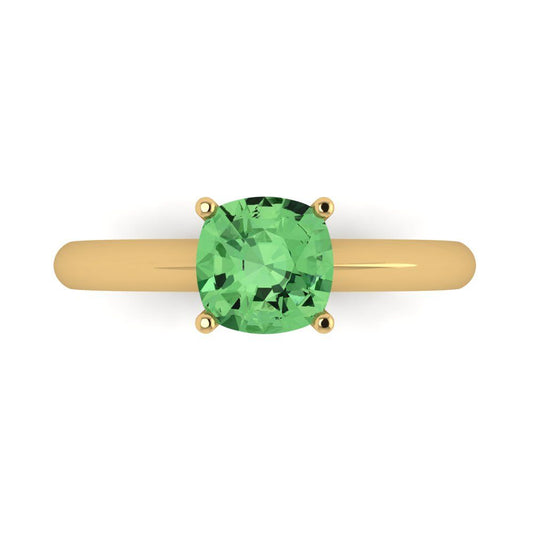 1.5 cttw Zirconia Simulated Green Diamond Solitaire  Engagement Ring - Solid Yellow Gold (VVS1, Cushion Cut,6.5mm)