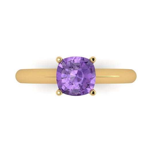 1.5 cttw Simulated Alexandrite Solitaire  Engagement Ring - Solid Yellow Gold (VVS1, Cushion Cut,6.5mm)