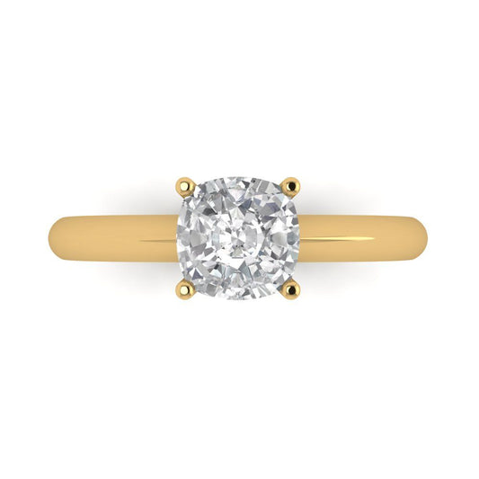 1.5 cttw White Sapphire Solitaire  Engagement Ring - Solid Yellow Gold (VVS1, Cushion Cut,6.5mm)