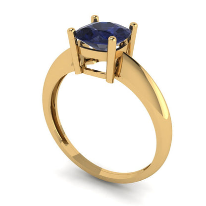 1.5 cttw Simulated Blue Sapphire Solitaire  Engagement Ring - Solid Gold (Cushion Cut,6.5mm)