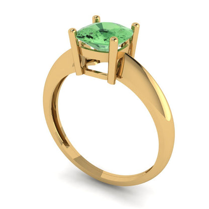 1.5 cttw Zirconia Simulated Green Diamond Solitaire  Engagement Ring - Solid Gold (VVS1, Cushion Cut,6.5mm)