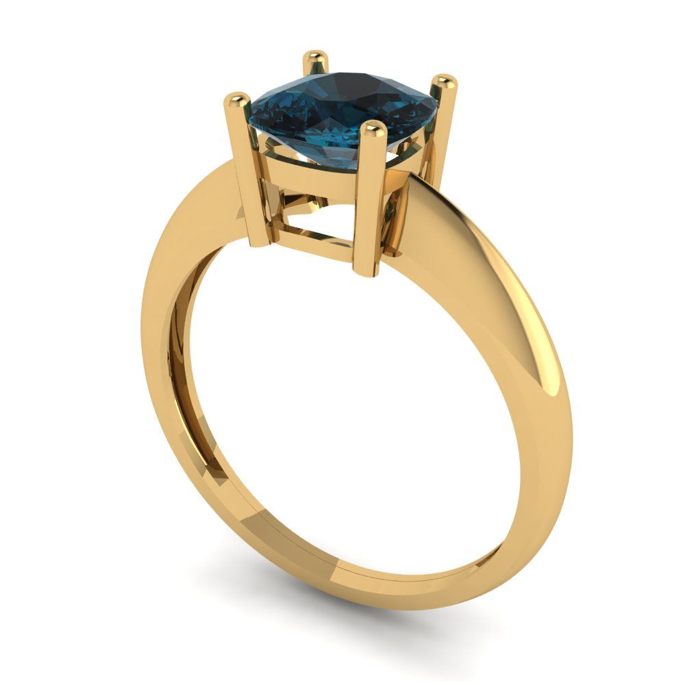 1.5 cttw Natural London Blue Topaz Solitaire  Engagement Ring - Solid Gold (Cushion Cut,6.5mm)