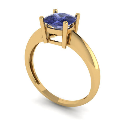 1.5 cttw Simulated Tanzanite Solitaire  Engagement Ring - Solid Gold (Cushion Cut,6.5mm)