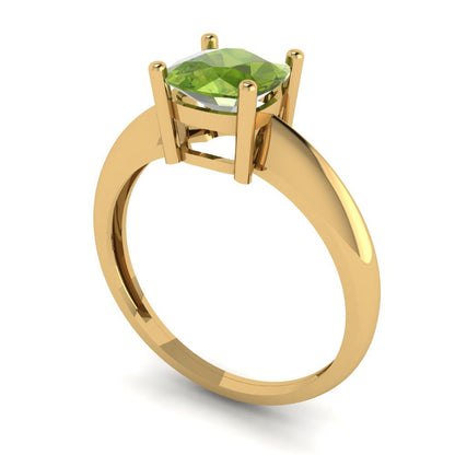 1.5 cttw Natural Peridot Solitaire  Engagement Ring - Solid Gold (Cushion Cut,6.5mm)