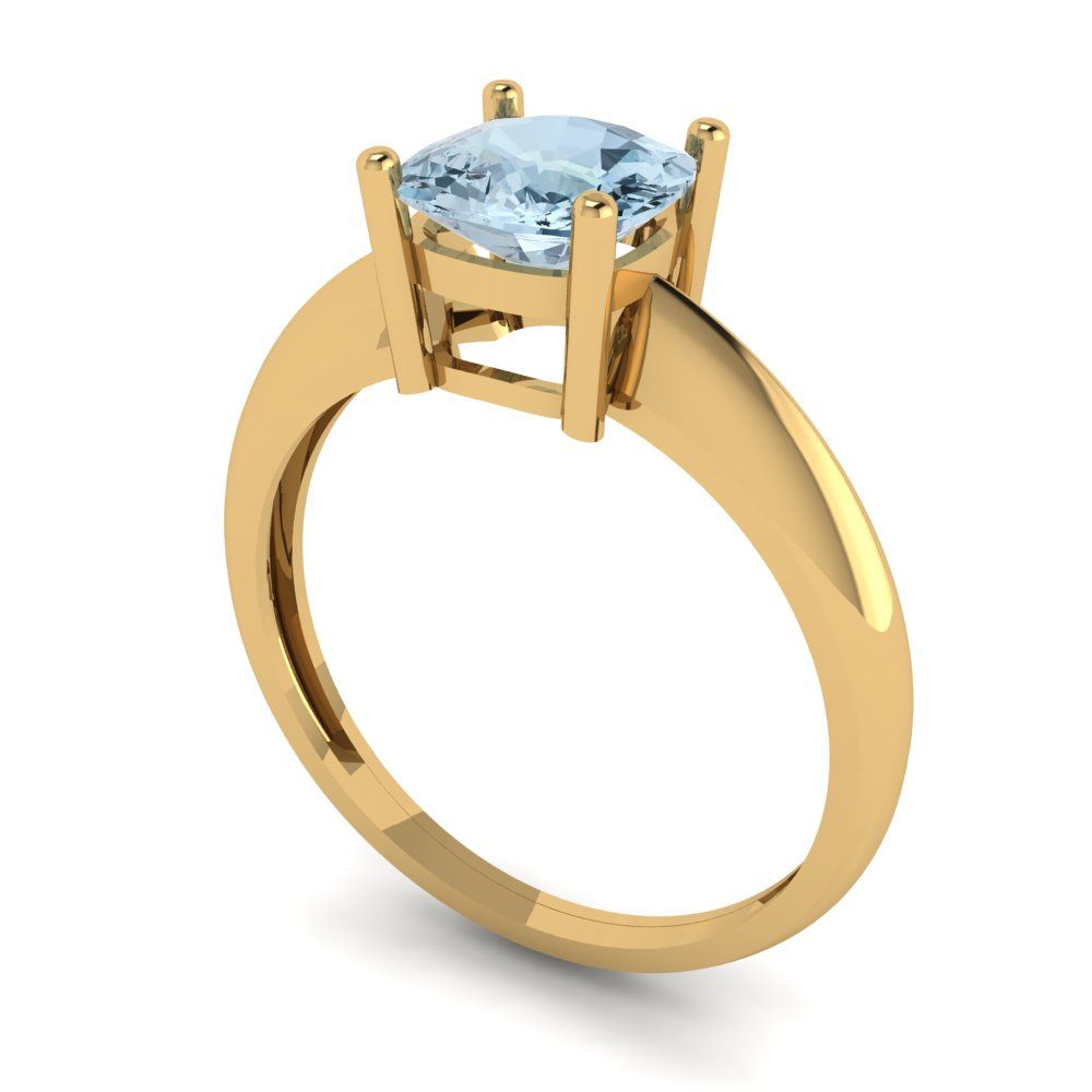 1.5 cttw Zirconia Simulated Blue Diamond Solitaire  Engagement Ring - Solid Gold (VVS1, Cushion Cut,6.5mm)
