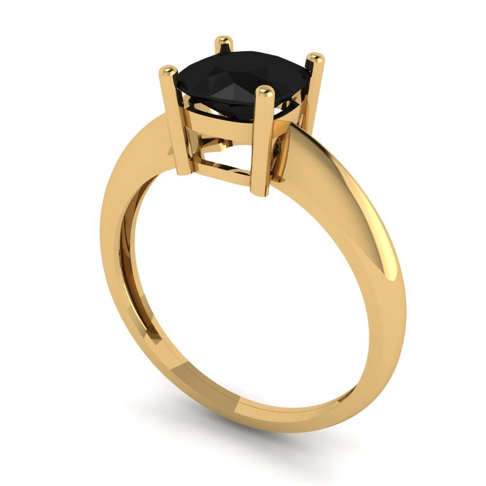 1.5 cttw Natural Onyx Solitaire  Engagement Ring - Solid Yellow Gold (VVS1, Cushion Cut,6.5mm)